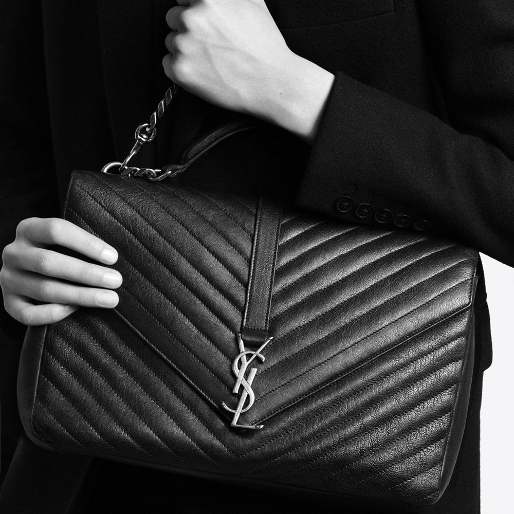 Like NEW! Saint Laurent College YSL Chevon Large Flap Bag